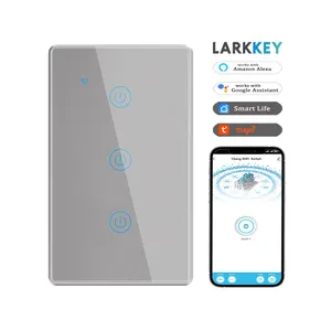 Tuya Alexa Luxury US 3 gang WiFi icon Smart Life blanco fempered WiFi controlado eléctrico Interruptor táctil de luz de pared