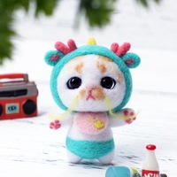 Fournitures de feutrage en laine bricolage artisanat dessin animé chat en peluche poupée chat en peluche animaux en peluche bricolage aiguille Kit de feutrage