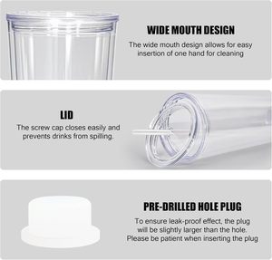 Hot Sale <strong>Mason</strong> <strong>Jar</strong> 24oz Double Wall <strong>Transparent</strong> Clear Drinking Pre Drilled Snow Globe Plastic Cup With Lid and Straw - Product Image 2