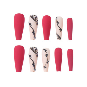 INS Artificiel Faux Ongles Long <span class=keywords><strong>Mat</strong></span> 24 pcs/set Long Cercueil <span class=keywords><strong>Rouge</strong></span> Ongles Acrylique Couverture Complète Faux Ongles pour Doigt - Product Image 2