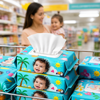 Lingettes humides pour bébé, sans alcool, bio, extra douces, avec couvercle, 80 unités, motif tropical soleil et palmiers, vente en gros