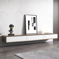 Meuble TV et table basse combinés, style nordique moderne, pour salon, avec éléments suspendus, en bois blanc, grand et petit modèle