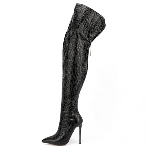 Bottes de mode pour femme, longues, au-dessus du genou, à talon fin et haut, bout pointu, avec fermeture éclair arrière, imprimé pierre, hiver, taille 47 - Product Image 4