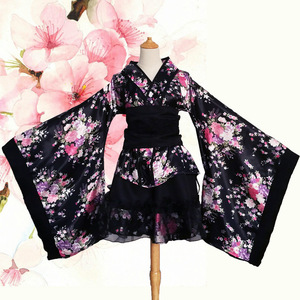 Zixiao Sakura Kimono Dress Women Adult Stage Dance Performance Wear Polyester Black And Red Floral Pattern - Product Image 1