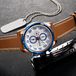 Montre chronographe sport multifonctionnelle pour homme en cuir véritable à quartz - Product Image 3