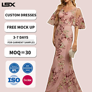 Robes sur mesure pour femmes, <span class=keywords><strong>rose</strong></span> clair, bordeaux, broderie <span class=keywords><strong>rose</strong></span>, manches bouffantes, col en V, détail découpé, tulle transparent, robes élégantes et formelles - Product Image 1