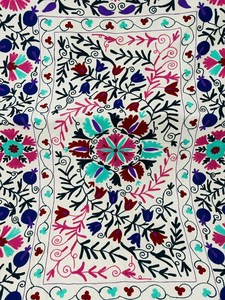 Traditional Uzbek Suzani Cotton <b>Throw</b> Hand Embroidered <b>Bed</b> <b>Cover</b> Colorful Boho Wall Hanging Textile - Product Image 3
