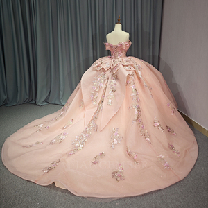 5764 Hermosos Vestidos de Fiesta de Graduación con Flores Rosadas y Escote Corazón - Product Image 3