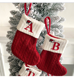Chaussette de Noël classique rouge à lettres, tricotée, pour la Chine, décoration festive de Noël - Product Image 6