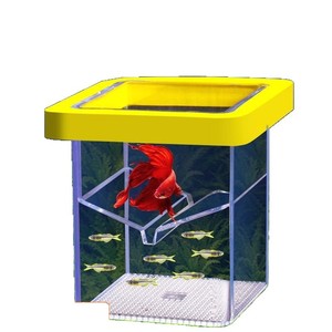Incubateur carré pour poissons, boîte d'isolement flottante rectangulaire en plastique jaune et bleu pour l'élevage en aquarium - Product Image 1