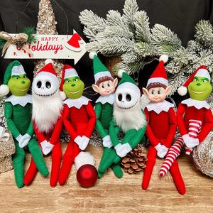 Decorazione Natalizia Carina, <span class=keywords><strong>Elfo</strong></span> Verde Rosso Grinch Joker, Bambola con Testa di Teschio Barbuta Bianca, <span class=keywords><strong>Elfo</strong></span> Ragazzo dalle Orecchie Lunghe su Mensola, Peluche - Product Image 1