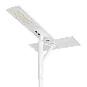 Sensor de movimento exterior tudo em um, luz solar de rua com sensor de movimento 100w 200w 300w energia renovável led iluminação de rua com câmera cctv