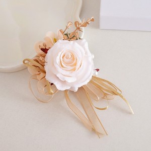 Corsages et Boutonnières en Tissu Polyester Champagne, Fleurs de Poignet Rose pour Mariage, Corsage pour Femmes Invitées, Décoration de Mariage - Product Image 3