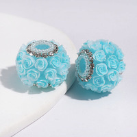 Perle acriliche fantasia sfuse fai da te, a forma di rosa, con catena in metallo argentato e strass trasparenti per penne decorabili e creazione di gioielli