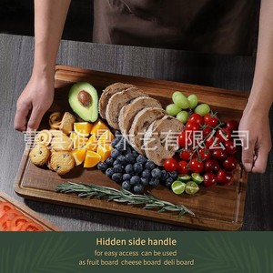 Plateau de service en bois d'acacia multifonctionnel pour la maison, la cuisine, le rangement des fruits et des collations, planche à découper - Product Image 3