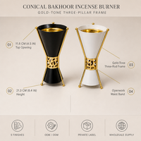 Brûleur d'encens conique à trois piliers en or, Mabkhara, marbre noir et blanc, grain de bois, vente en gros, fournisseur OEM ODM