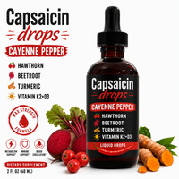 Gouttes de Capsaïcine Complément Santé Ingrédients Inclus : Aubépine, Betterave, Curcuma, Vitamine D3 K2, Liquide Bien-être, Usine GMP, OEM