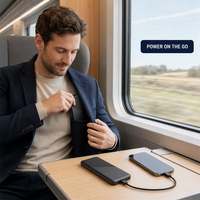 Batterie externe 10000mAh 22.5W à charge rapide, ultra-mince 13mm, chargeur portable double sortie USB, panneau texturé en tissu pour les voyages