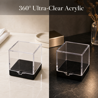 Cube de présentation en acrylique transparent avec couvercle à charnière, boîte anti-poussière ultra transparente à 360° avec base noire pour breloques d'ongles 3D