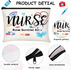 Bolsa de cosméticos de lona de enfermería con cremallera multiusos, regalo de cumpleaños de Navidad, enfermera de maquillaje versátil y portátil - Product Image 3