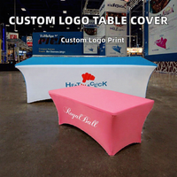 Housse de table personnalisée réutilisable avec logo de marque, impression par sublimation, lavable, ajustement élastique parfait, présentoirs promotionnels