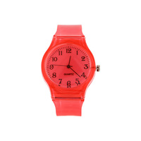 Montre pour étudiants de couleur bonbon, boîtier en alliage de zinc écologique, cadran de 32 mm, bracelet en plastique transparent, logo personnalisé, montres pour étudiants