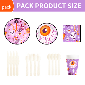DAMAI Factory Wholesale New Disposable purple Exploding Eyeball Halloween Party Paper Plate Set - Product Image 6