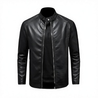 Blouson en cuir pour homme printemps-automne, col montant, coupe ajustée, fermeture éclair, imperméable, écologique, décontracté, style motard