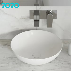 Lavabo rond moderne de haute qualité pour petite salle de bain, petit lavabo ovale en céramique artistique à poser, évier à montage sur comptoir avec robinet à trou unique - Product Image 1