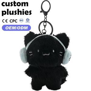 Venta Directa de Fábrica: Llavero de Peluche de Gato Gris Kawaii con Audífonos Negros para Estudiantes - Product Image 2