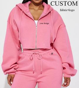 Conjunto de Sudadera con Capucha y Pantalones Deportivos de Pierna Ancha Recta y Corte Personalizado para Mujer, de Alta Calidad, con Cremallera - Product Image 1