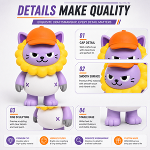 Figura de acción personalizada de gato león morado con gorra naranja, linda muñeca de vinilo de animal de anime para decoración - Product Image 3