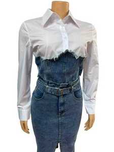 Completo Set Due Pezzi Moda 2025: <span class=keywords><strong>Camicia</strong></span> a Maniche Lunghe con Inserti e Gonna in <span class=keywords><strong>Denim</strong></span> con Cintura in Vita da <span class=keywords><strong>Donna</strong></span> - Product Image 3