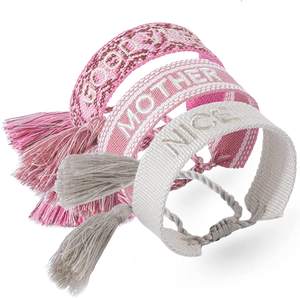 Exhibition-pulsera de algodón con borlas ajustables, accesorio de boda, bordado con <span class=keywords><strong>letras</strong></span>, LOGO, bonito, tejido - Product Image 1