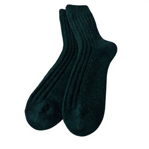 Custom <b>Men's</b> crew <b>Socks</b> Solid Dark Teal Color Knitted <b>Wool</b> Sweat-Absorbent Classic Ribbed Style Winter Wear - Product Image 1