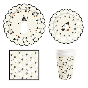 DAMAI Halloween Black and White Ghost Tableware Set and Disposable Paper Dinner Plates Dessert Plates Tableware Sets - Product Image 4