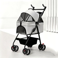 Poussette pliable 4 roues écologique en fer et lin/Oxford pour animaux de compagnie, pliage rapide à une main, sac de transport portable pour animaux de compagnie