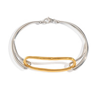Bracelet jonc TwoTone en acier inoxydable, maillons ovales trombone, jonc ouvert géométrique, bijou minimaliste, cadeau pour femme