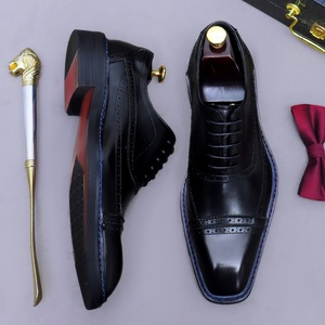 Zapatos de Negocios de Cuero Genuino de Tres Piezas con Cordones y Punta Cuadrada para Hombre, Elegantes y Formales Oxford, Resistentes y Tallados para Boda - Product Image 6
