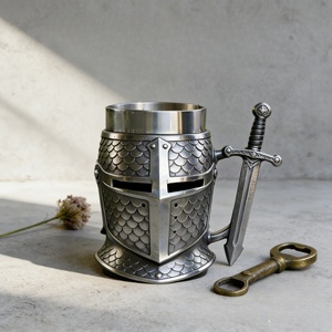 Chope Bière Médiévale Casque Chevalier Métal Acier Inoxydable Résine Relief 3D Armure Tankard 450ml Cadeau Fête - Product Image 6