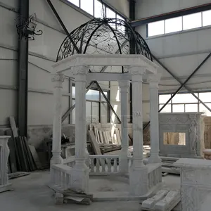 Açık dekoratif bahçe büyük Metal çatı beyaz mermer Pavilion doğal taş Gazebo