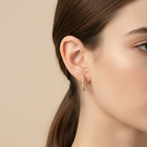 Pendientes de Aro de Oro Rosa Sólido de 18K con Diamantes Naturales Reales, Diseño Vintage de Alta Calidad, Hechos a Mano para Uso Diario - Product Image 5