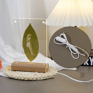 <b>Double</b> Sided Acrylic Picture <b>Frame</b> LED Lighted Display Stand Wooden Base DIY <b>Photo</b> Decor for Bedroom Desk - Product Image 2