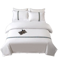 Parure de lit 4 pièces en coton tissé écologique 250 fils/cm², brodée à la main, style moderne, drap de lit uni pour hôtel et chambre à coucher
