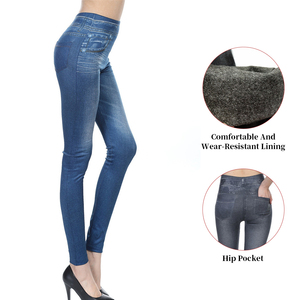 Women's Casual <b>Slim</b> Pencil Pants Spring Faux Denim Print Velvet <b>Leggings</b> Skinny Fit with Seamless Comfort - Product Image 3