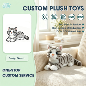 Peluche chat tigré couché personnalisée, chaton câlin en peluche pour enfants, cadeau, service d'usine OEM ODM tout-en-un, vente en gros - Product Image 1