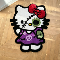 Tapis tufté à la main de forme irrégulière, motif anime, squelette gothique, dessin animé, Hello Kitty, tapis tufté fait main, tapis de sol artisanal