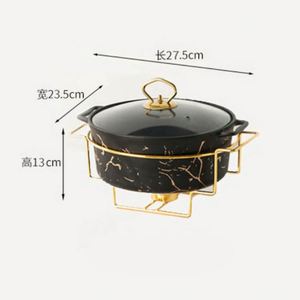 Marmite à soupe en marbre de style nordique avec motif doré, pot et bol ovales et rectangulaires pour réceptions, vaisselle avec plateau à bougies - Product Image 6