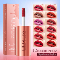 SADOER Gloss à lèvres liquide mat 12 couleurs Nuances Cherry Cheesecake Longue tenue Imperméable Changeant de couleur Facile à appliquer 2g