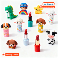 Capuchon de baume à lèvres en silicone personnalisé avec figurine d'animal de dessin animé, mini personnage en silicone détachable, couvre-gloss à lèvres décoratif pour filles